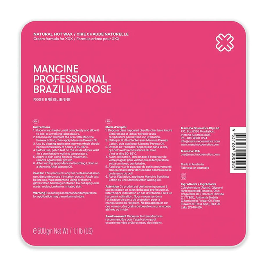 Mancine Brazilian Rose Hot Wax 500gm - Professional Salon Brands
