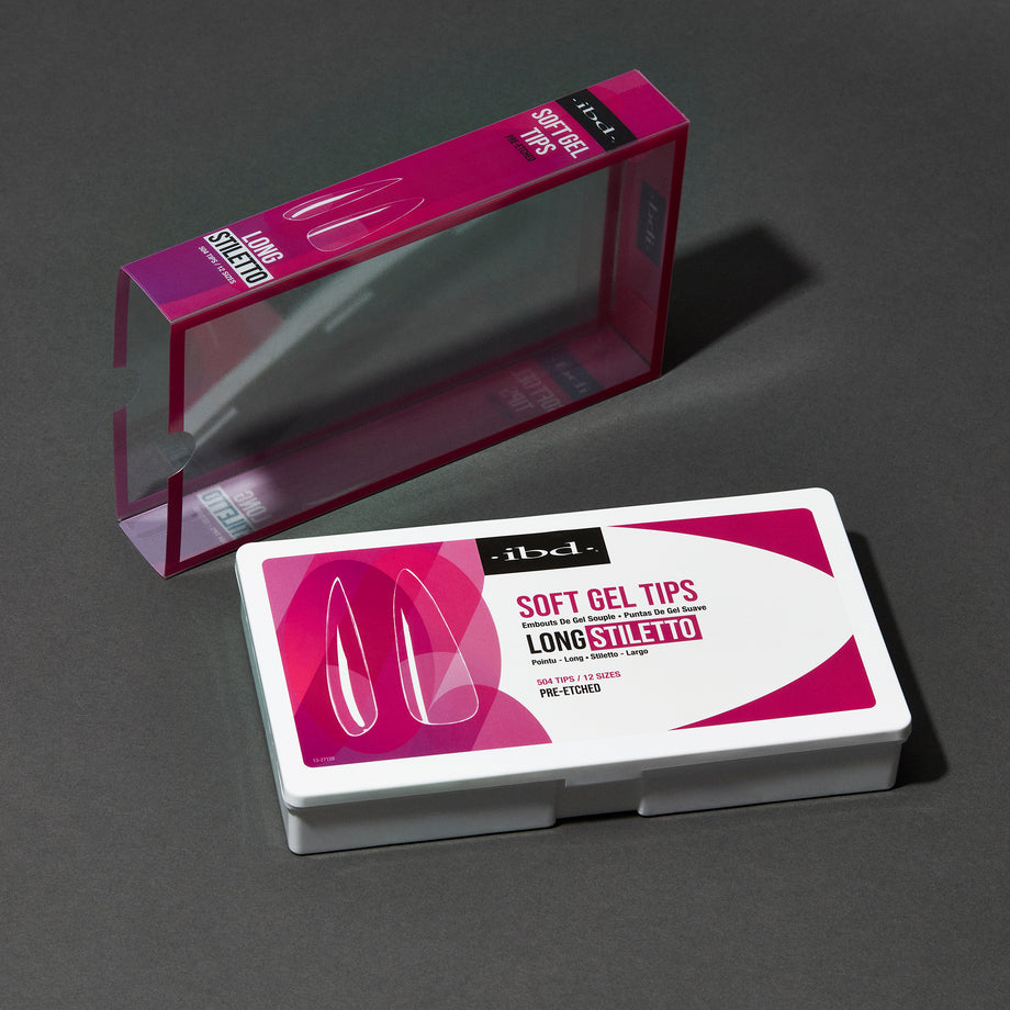 ibd Soft Gel Tips - Long Stiletto 504 Tips / 12 Sizes - Professional Salon Brands