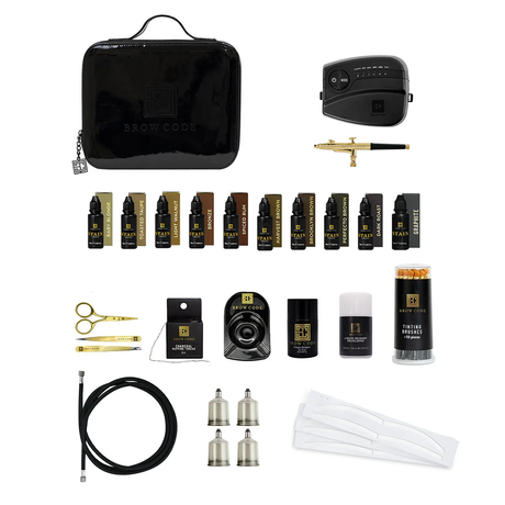 Brow Code Air Brush and Pro Stain Kit Plus Stencils and Liquid Peroxide - Professional Salon Brands