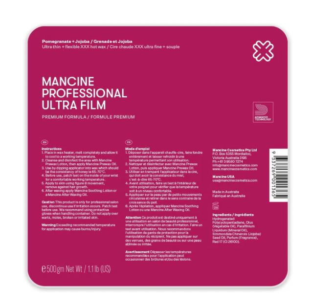 Mancine Hot Wax Ultra Film Pomegranate + Jojoba 500gm