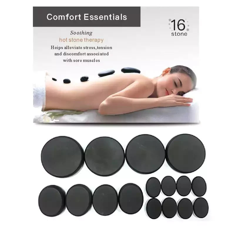 Comfort Essential Hot Stone Set for Massage Therapy - 16 Pieces Box
